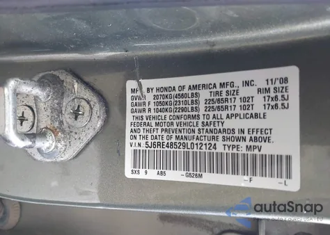 2009 Honda Cr-V Ex z USA, uszkodzony, nr VIN 5J6RE48529L012124